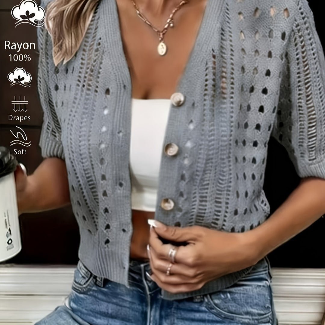 Delphine | Open-Knit Korte Mouwen Cardigan