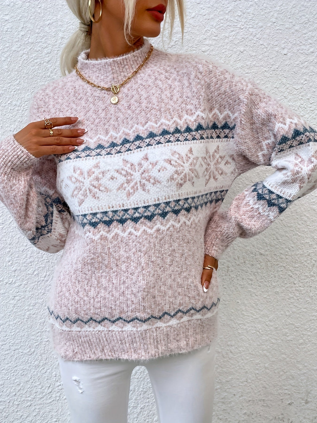 Tamsin | Gezellige Sneeuwvlok Mock-Neck Trui
