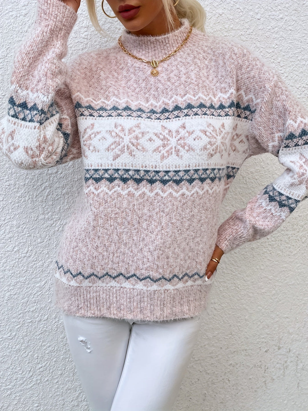 Tamsin | Gezellige Sneeuwvlok Mock-Neck Trui