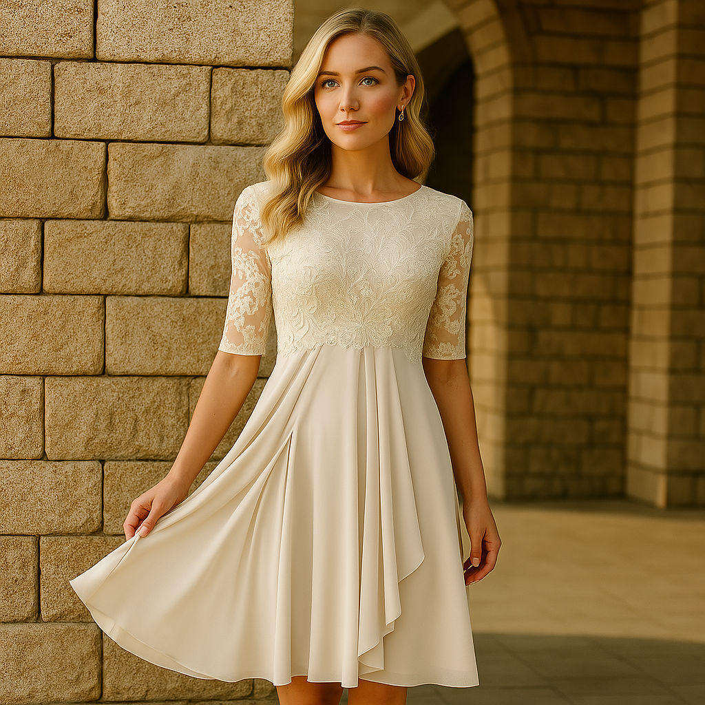 Elegante Jurk Met Halflange Mouwen Voor Avondfeesten