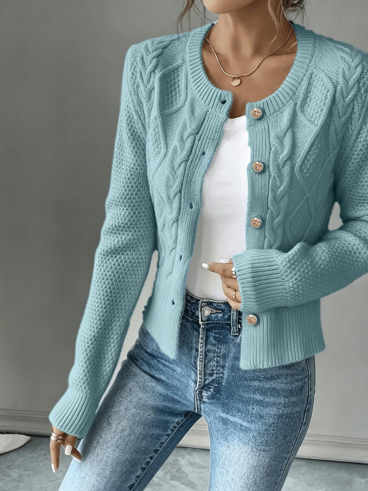 Eleanora | Kabelgebreide Knopen-Voorkant Cardigan