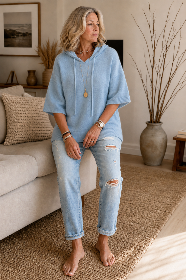 Loungel – Versleten Open-Knit Trekkoord Hoodie
