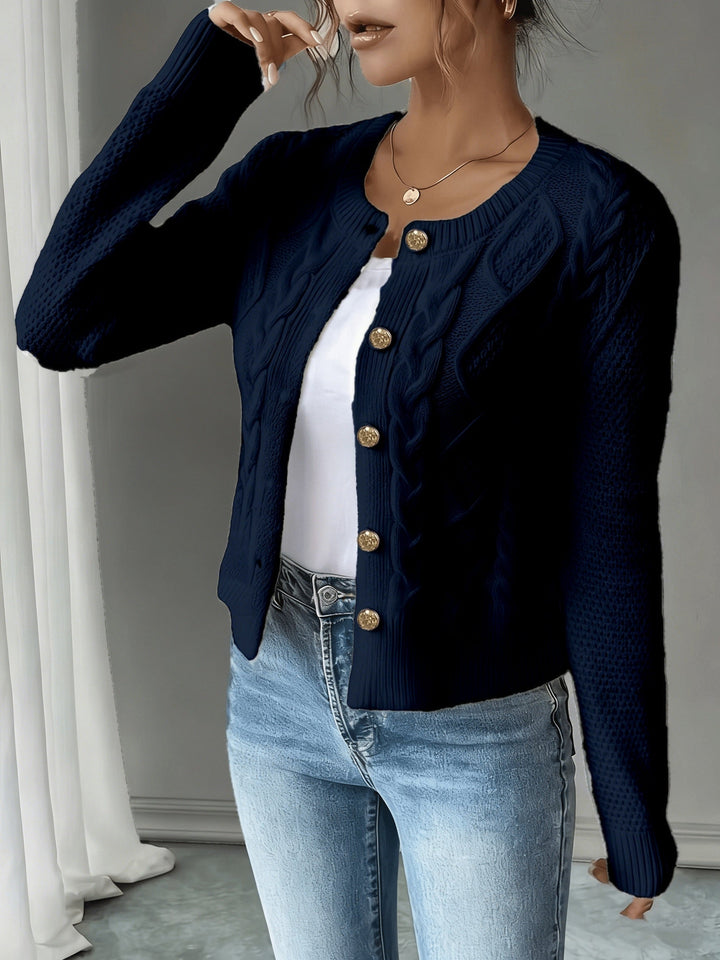 Eleanora | Kabelgebreide Knopen-Voorkant Cardigan