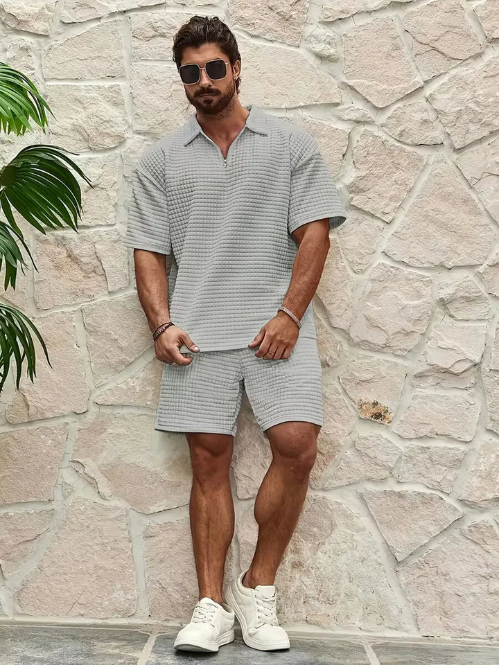 Set met V-neck en textuur