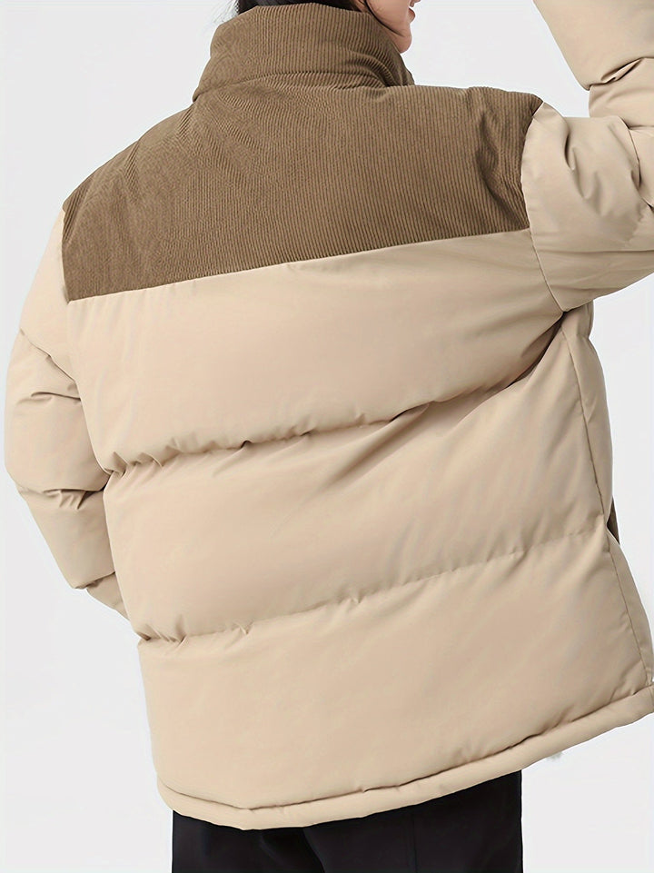 Beige Pufferjas met Corduroy Detail - Jas Heren - Regular Fit - Puento Fortade - TP 24 - Essential Beige
