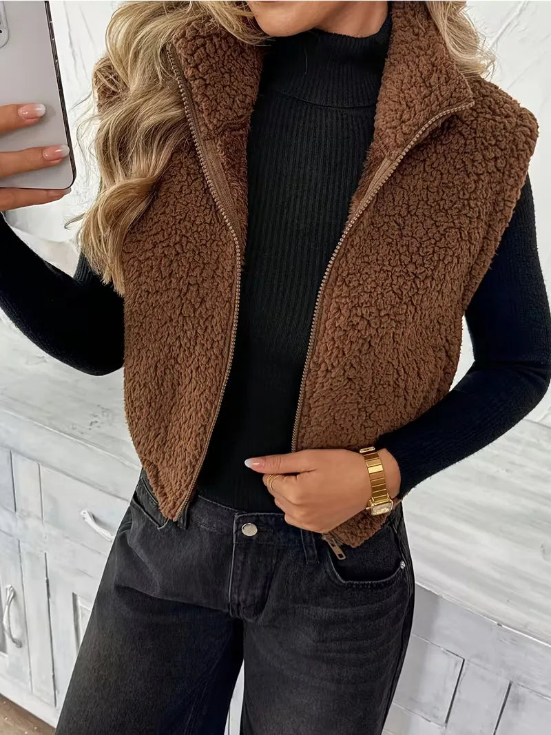 Vest met rits en faux shearling
