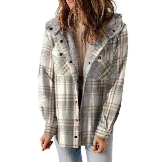 AMELIA - Dames Hooded Plaid Flanellen Jas voor Herfst en Winter
