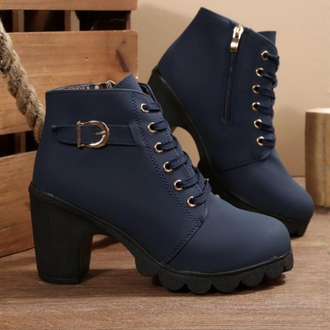 Dames Veterlaarzen met Metalen Gesp en Chunky Zool