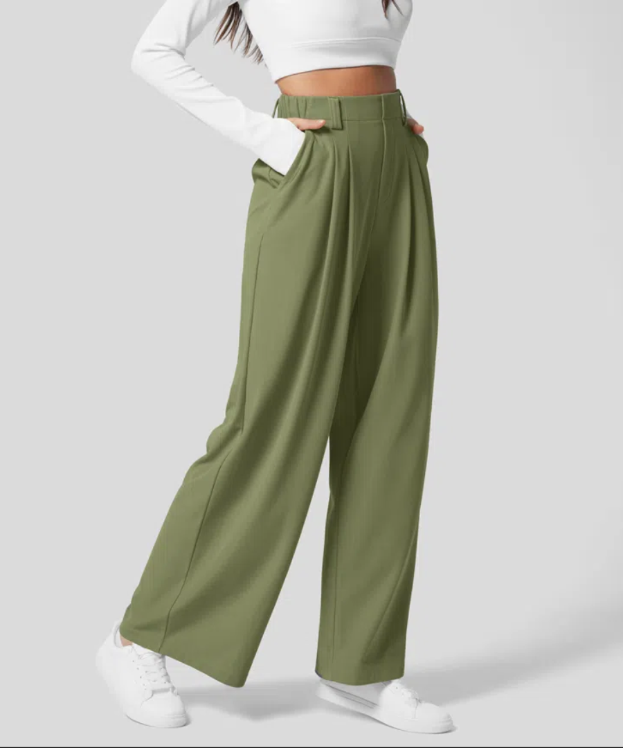 Hoge Taille Broek Voor Dames Met Elastische Taille En Wijde Pijpen