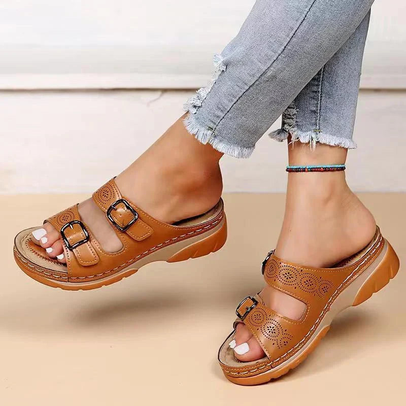 Orthopedische Sandalen Met Platformzool En Dubbele Gesp Voor Dames