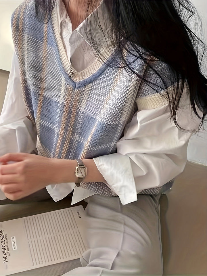 Marnie | Vintage Geruite V-Hals Sweater Vest