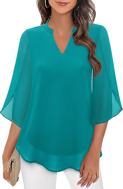 Elegante Dames Blouse met 3/4 Vlindermouwen en V-Hals