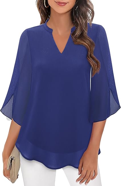 Elegante Dames Blouse met 3/4 Vlindermouwen en V-Hals