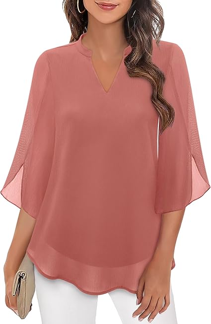 Elegante Dames Blouse met 3/4 Vlindermouwen en V-Hals