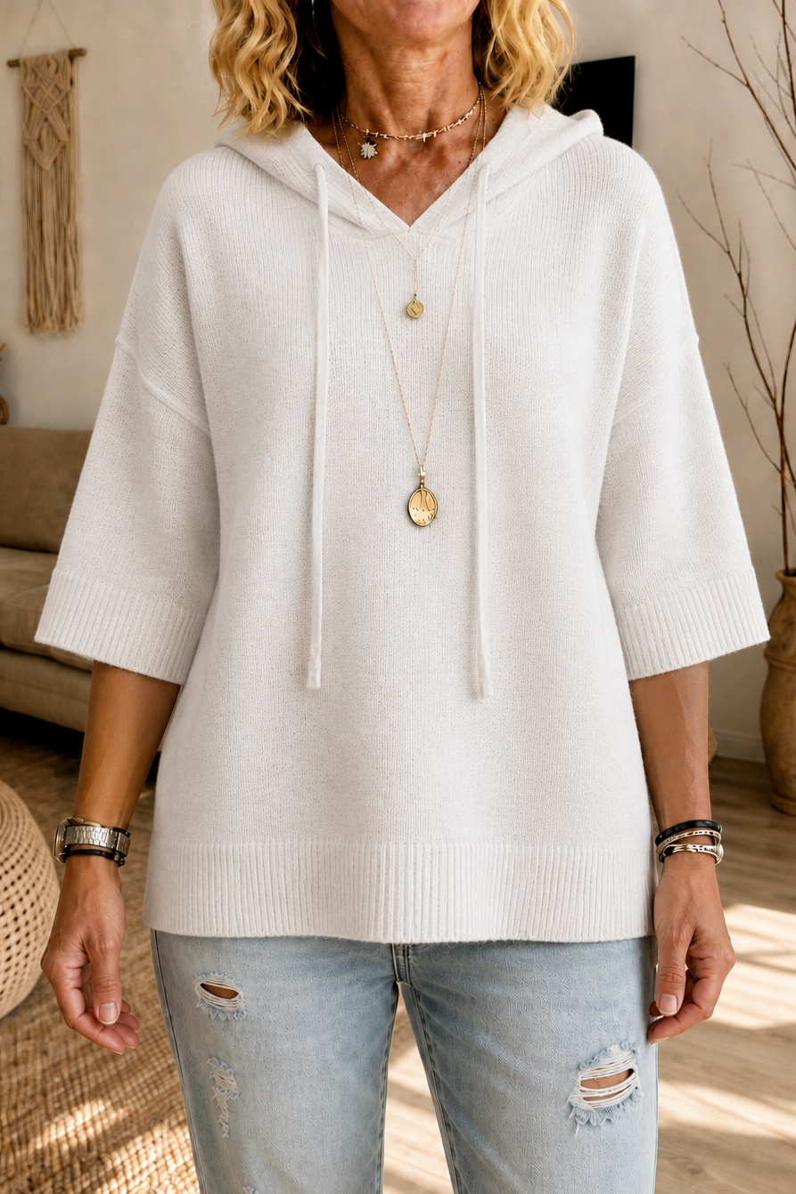Loungel – Versleten Open-Knit Trekkoord Hoodie