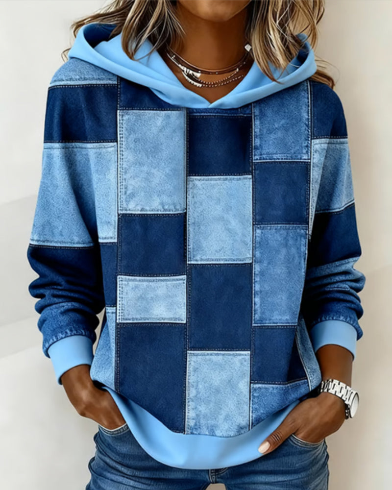 Stijlvolle Lange Mouwen Geruite Hoodie