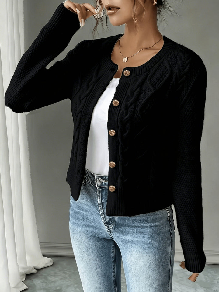Eleanora | Kabelgebreide Knopen-Voorkant Cardigan