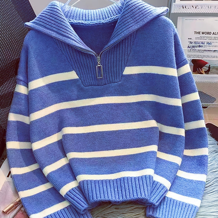Sabina | Gestreepte Quarter-Zip Trui