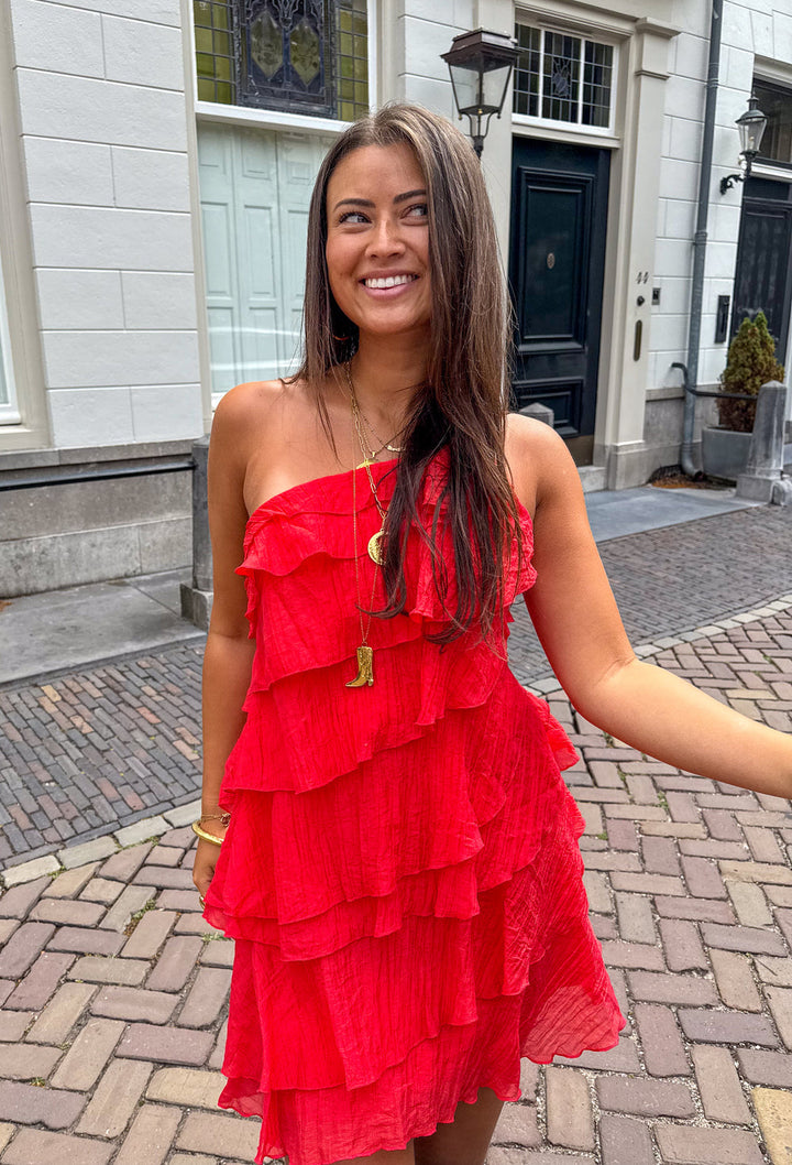 Mini Jurk Dames Ruches Asymmetrisch Schouderband Casual Zomer