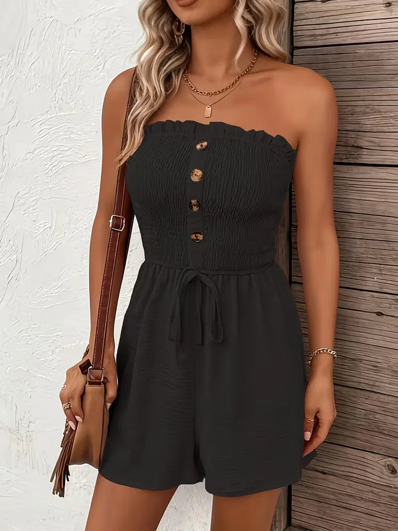 Strapless playsuit met wijde pijpen