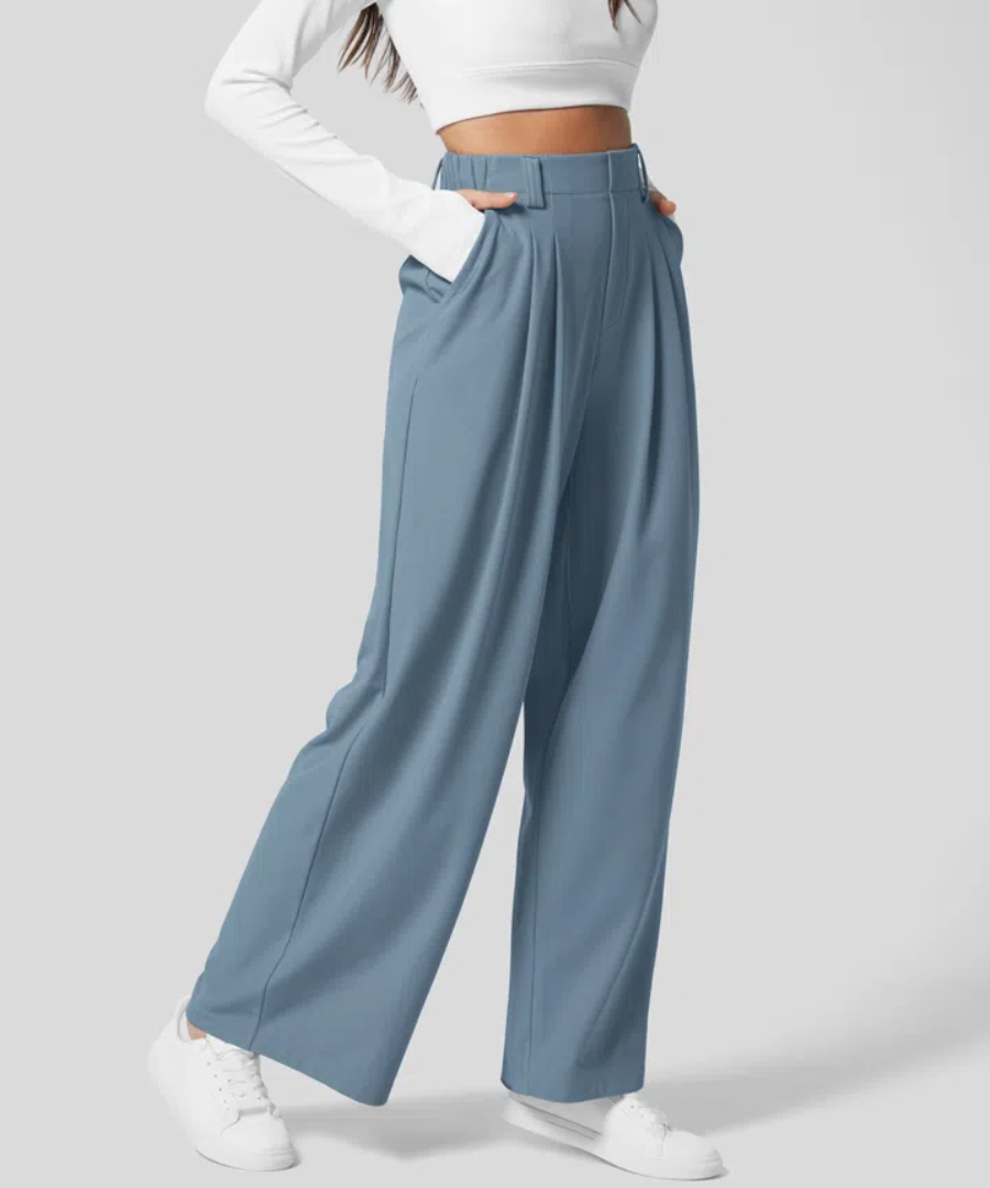 Hoge Taille Broek Voor Dames Met Elastische Taille En Wijde Pijpen