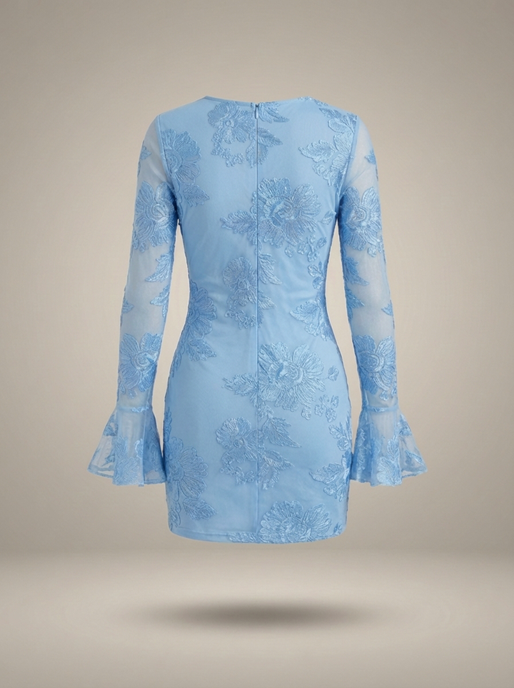 Mini Jurk Dames Aansluitend Bloemenprint Flare Mouwen Feestelijk