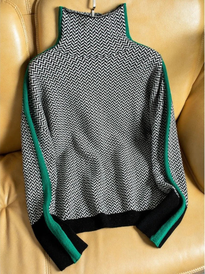 JANELLE – HERRINGBONE HIGH-NECK TRUI