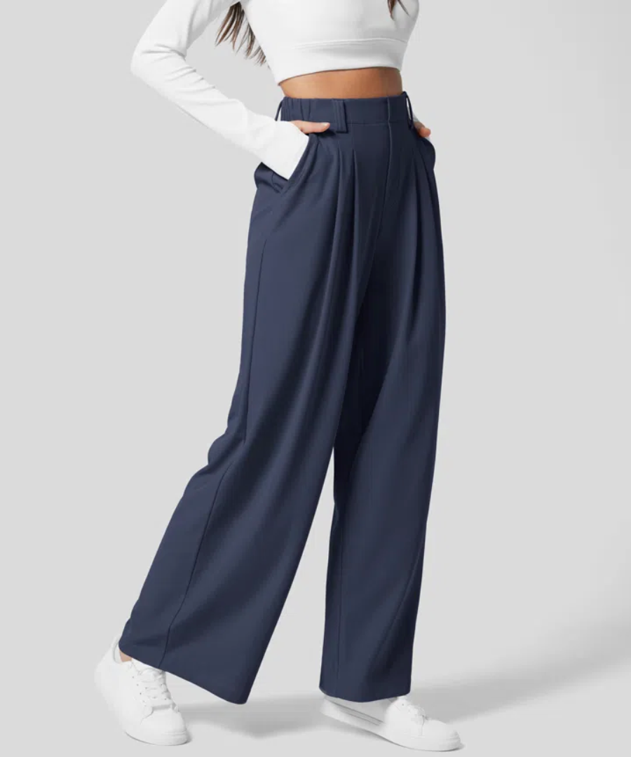 Hoge Taille Broek Voor Dames Met Elastische Taille En Wijde Pijpen