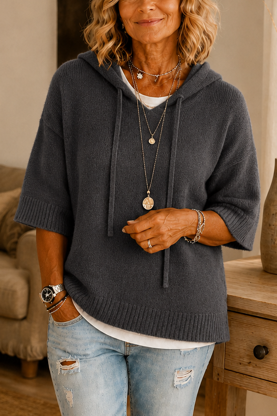Loungel – Versleten Open-Knit Trekkoord Hoodie