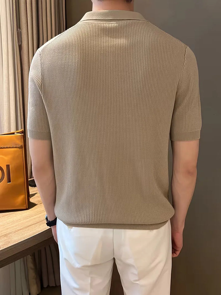 Polo met V-neck en korte mouwen
