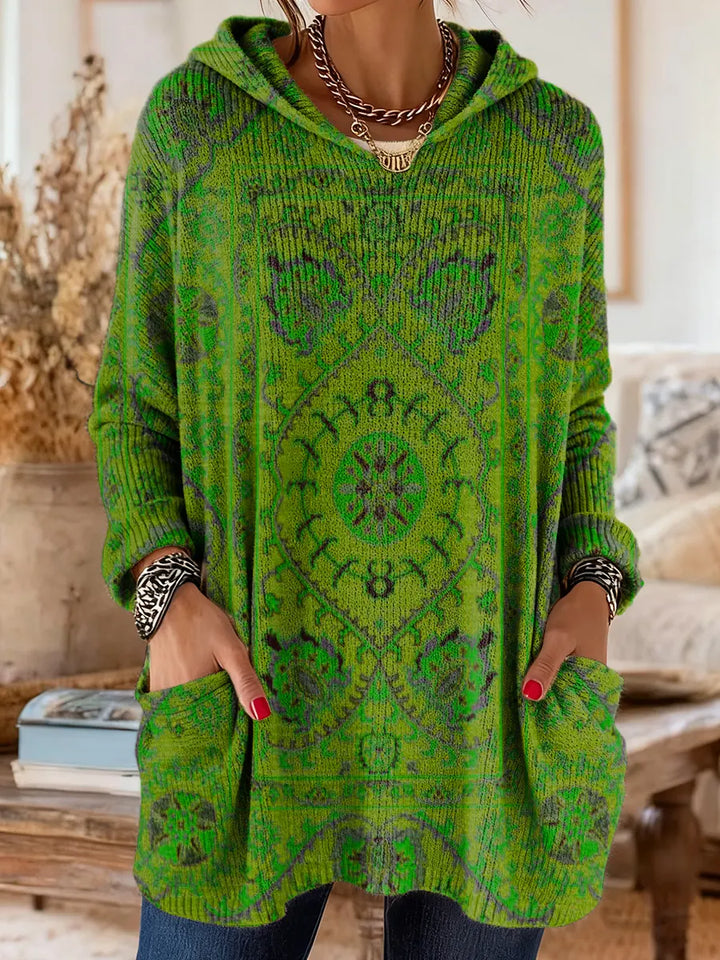 Vintage-geïnspireerde hoodie tuniek met zakken en etnische print