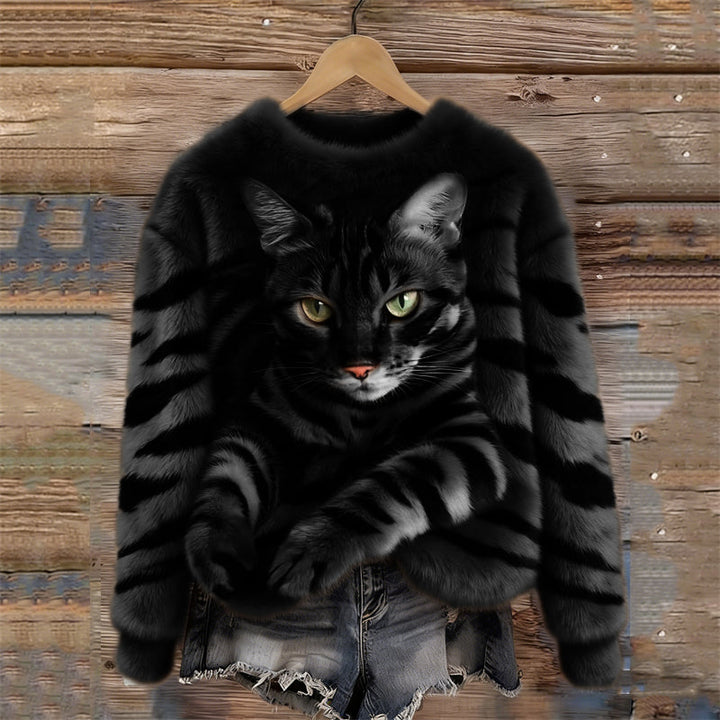 Gezellig Pluche Sweatshirt met een Tijger- en Tabby-Kitten-Design