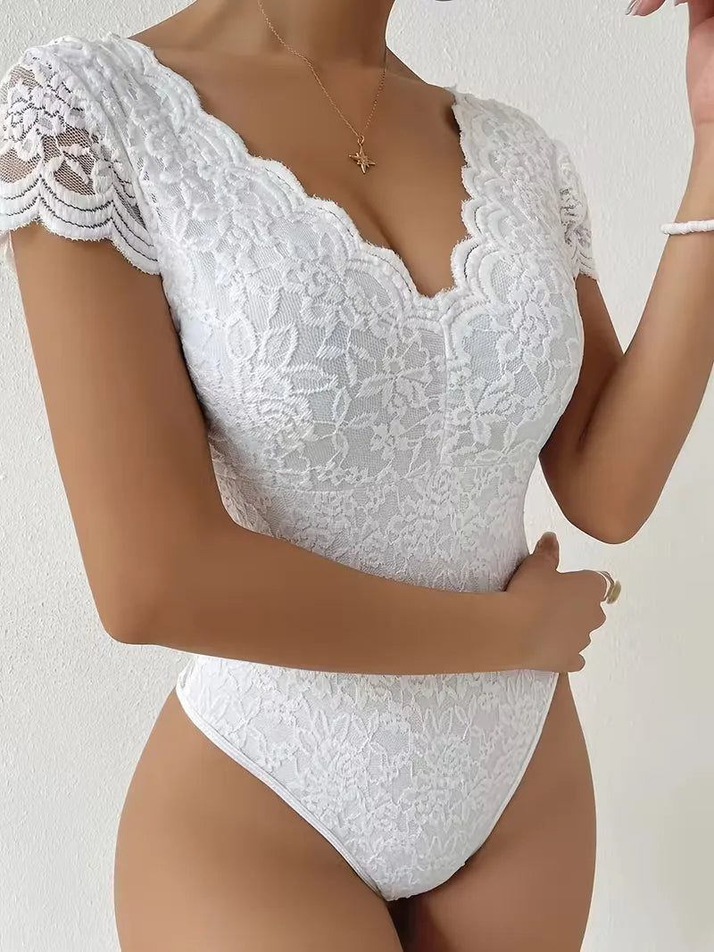 Kant bodysuit met V-hals