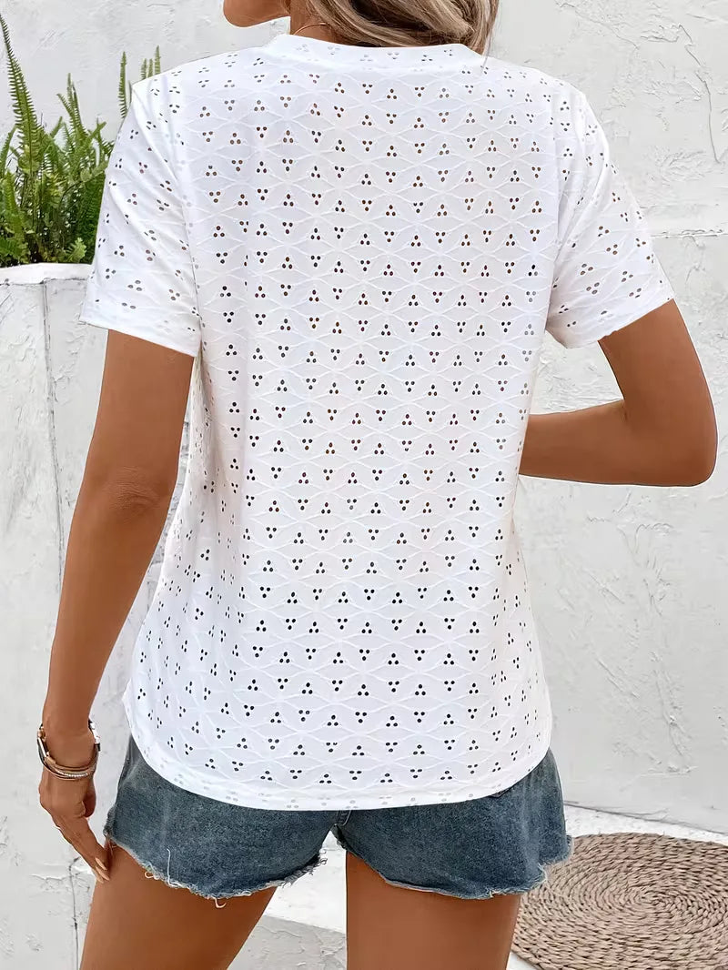 T-shirt met eyelet patroon