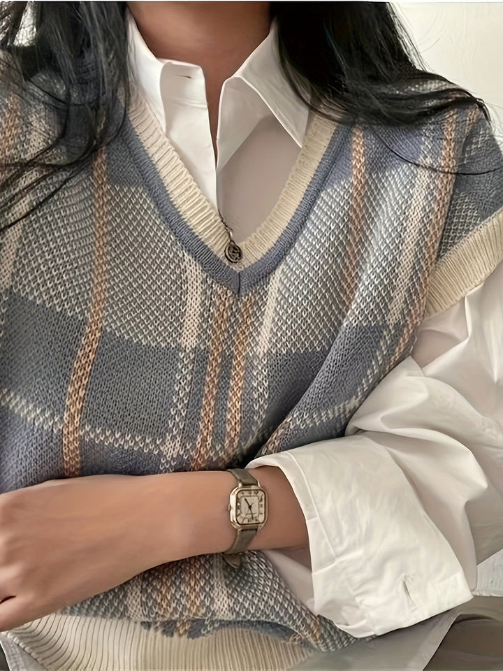 Marnie | Vintage Geruite V-Hals Sweater Vest