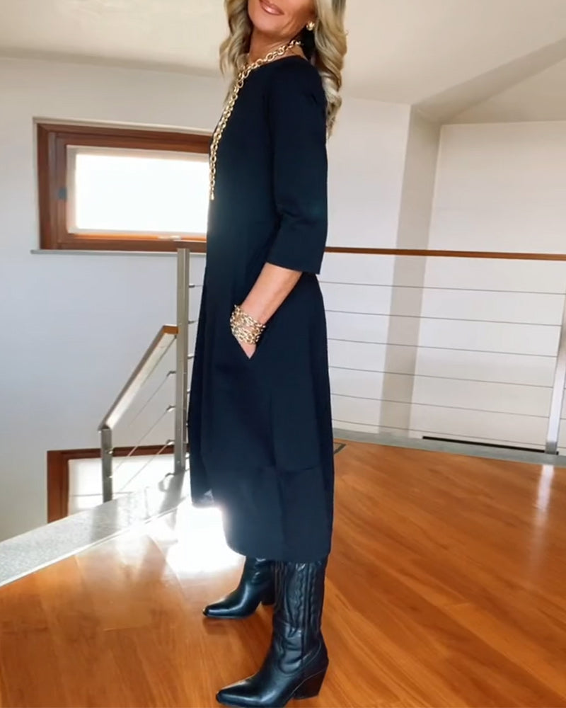 Elegante Vintage Maxi Jurk Voor Vrouwen Met Zakken