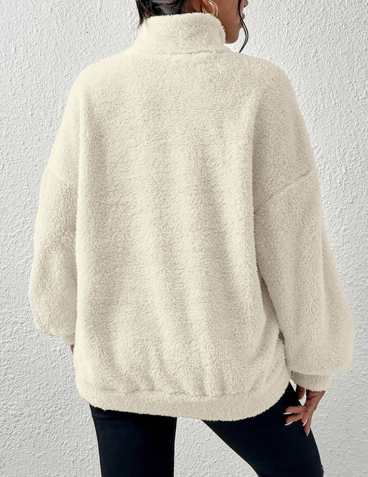 Zachte Warme Fleece Trui Dames met Half Zip en Hoge Kraag