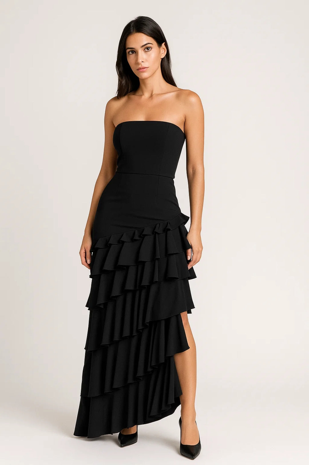 Maxi Jurk Dames - Strapless met Gelaagde Ruches | Gala