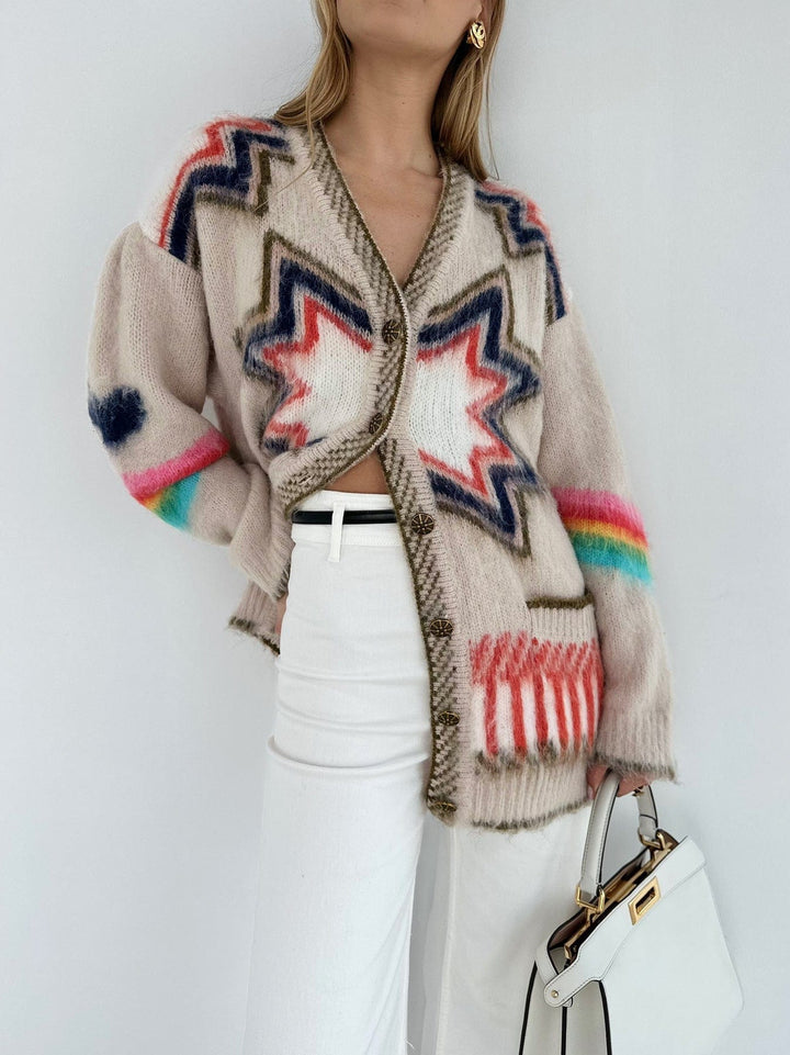 Dames Boho Geometrische Gebreide Cardigan