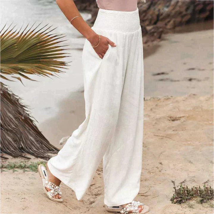 Elegante Luchtige Broek Met Wijde Pijpen En Hoge Taille