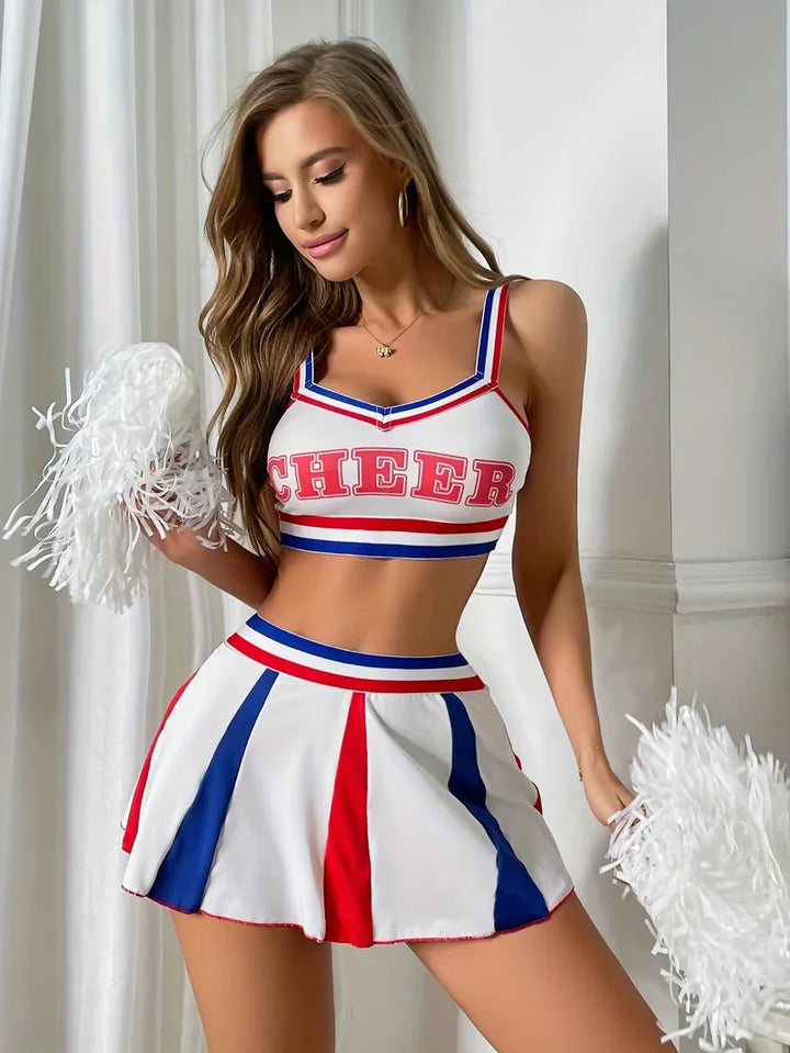 Cheerleader uniform met sportieve top en korte rok