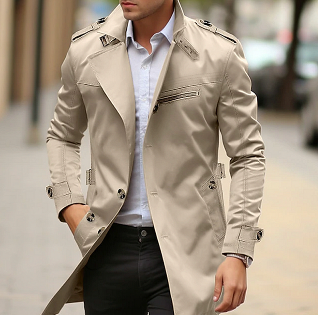 Heren Dubbelgeknoopte Lange Casual Trenchcoat
