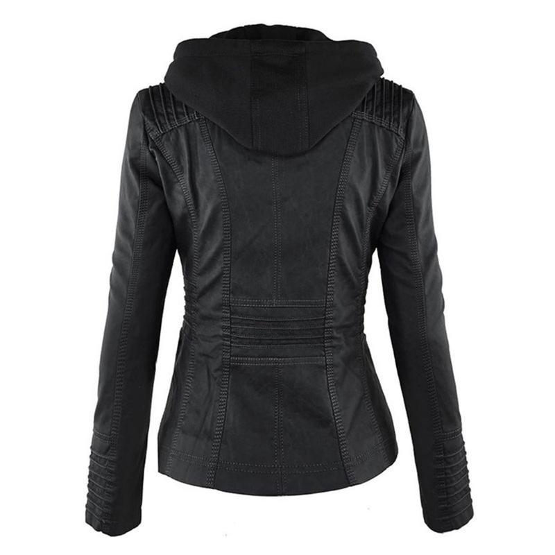 Dames Hooded Faux Leather Moto Jast