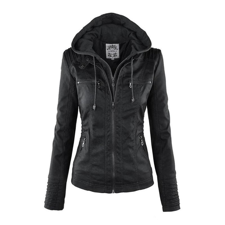Dames Hooded Faux Leather Moto Jast