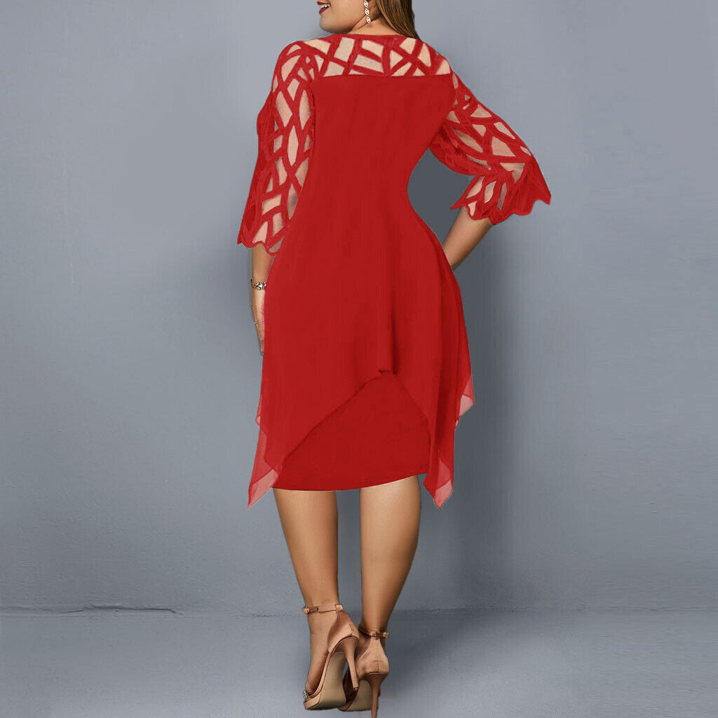Britt - Elegante Grote Maten Bruiloft Gastenjurk Dames met Kant Details en Driekwart Mouwen