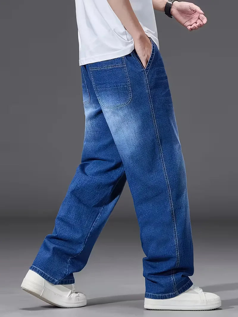 Broek met elastiek voor heren, los fit denim