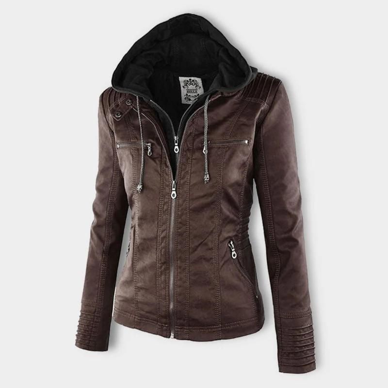 Dames Hooded Faux Leather Moto Jast
