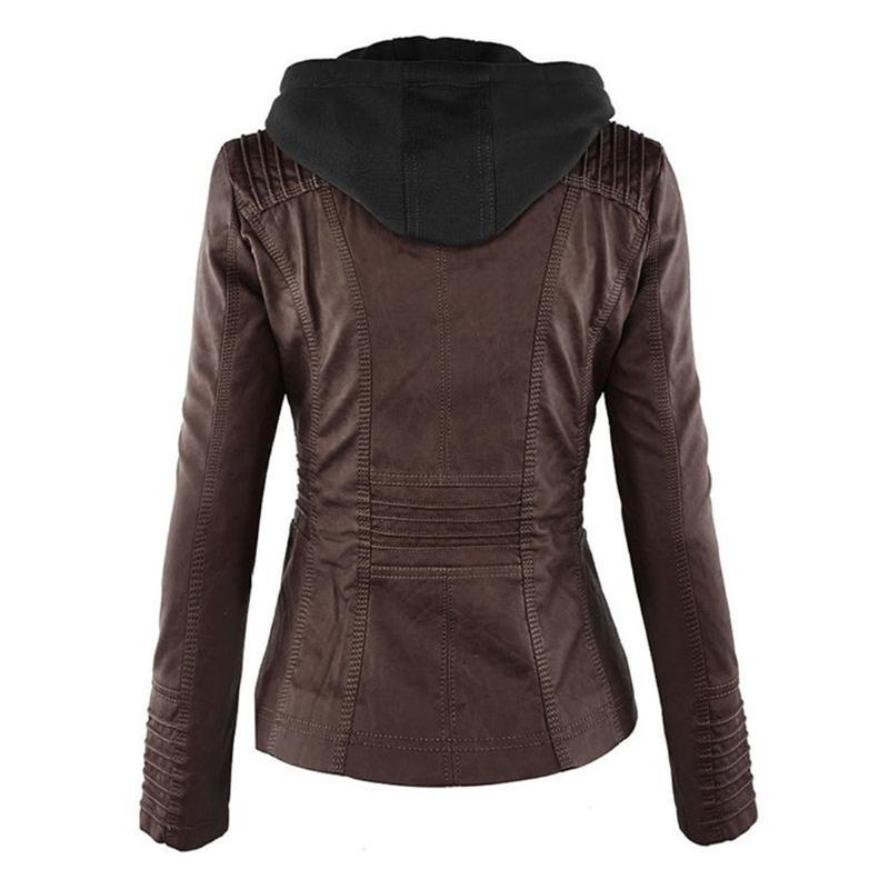 Dames Hooded Faux Leather Moto Jast