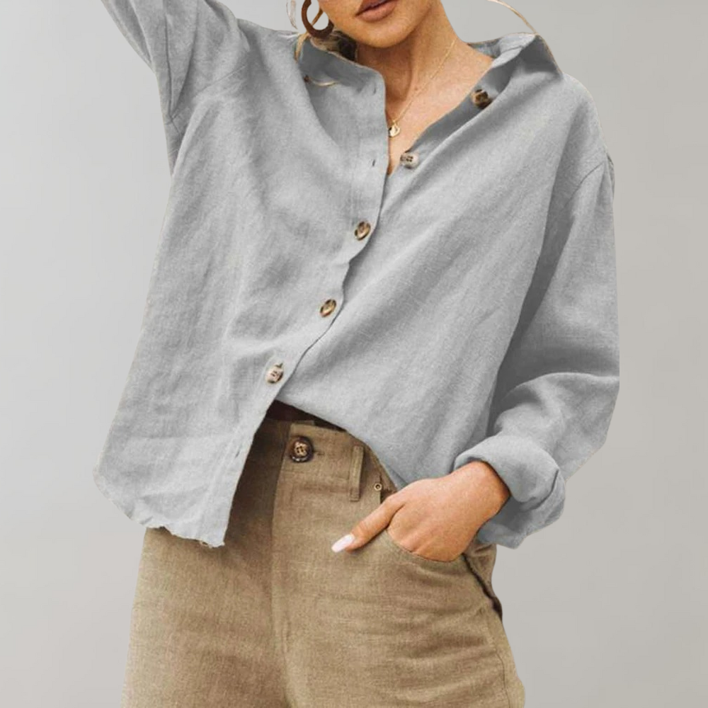 Luchtige Linnen Dames Blouse Met Lange Mouwen En Knoopsluiting