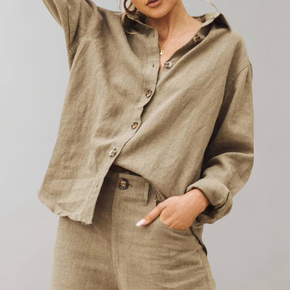 Luchtige Linnen Dames Blouse Met Lange Mouwen En Knoopsluiting